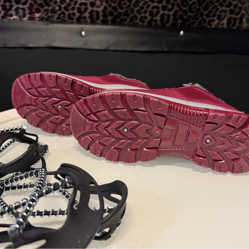 Women's Red Winter Boots with slip guards! Never be afraid to walk on Ice again! - Picture 7 of 7